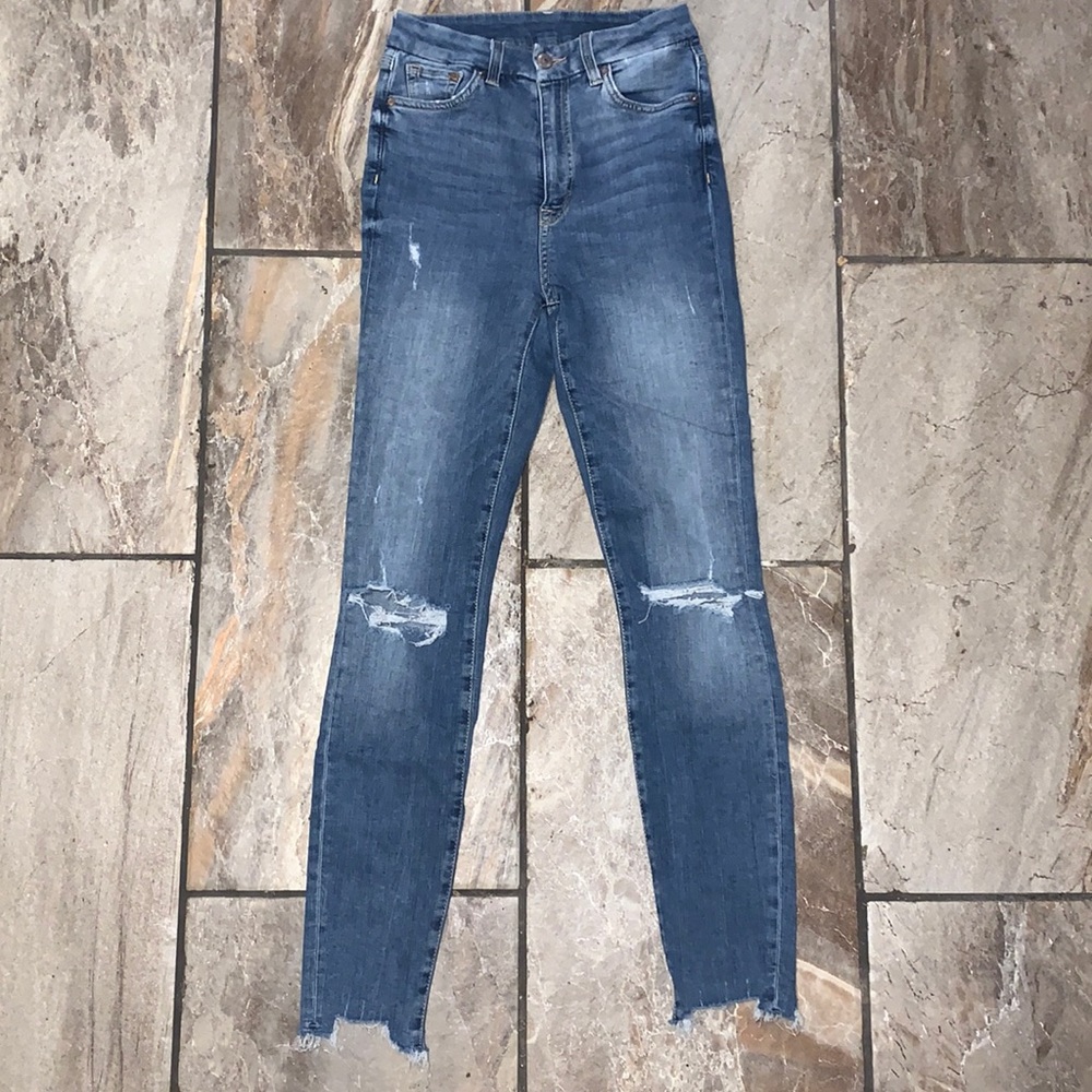 Distressed Super Skinny High Waisted Ankle Jeans